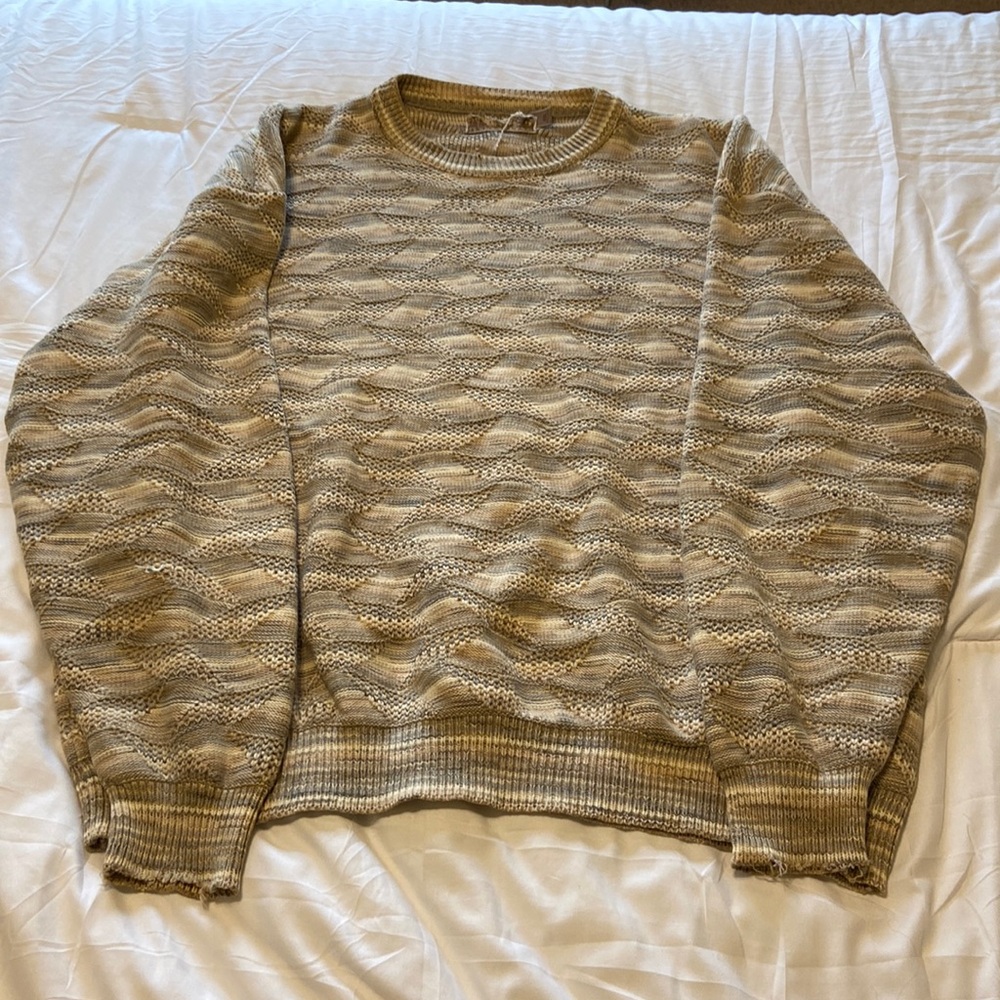 Vintage Textured Knit Sweater XXL Neutral Earth Tone Grandpa Cozy Pre Loved - Picture 3 of 14